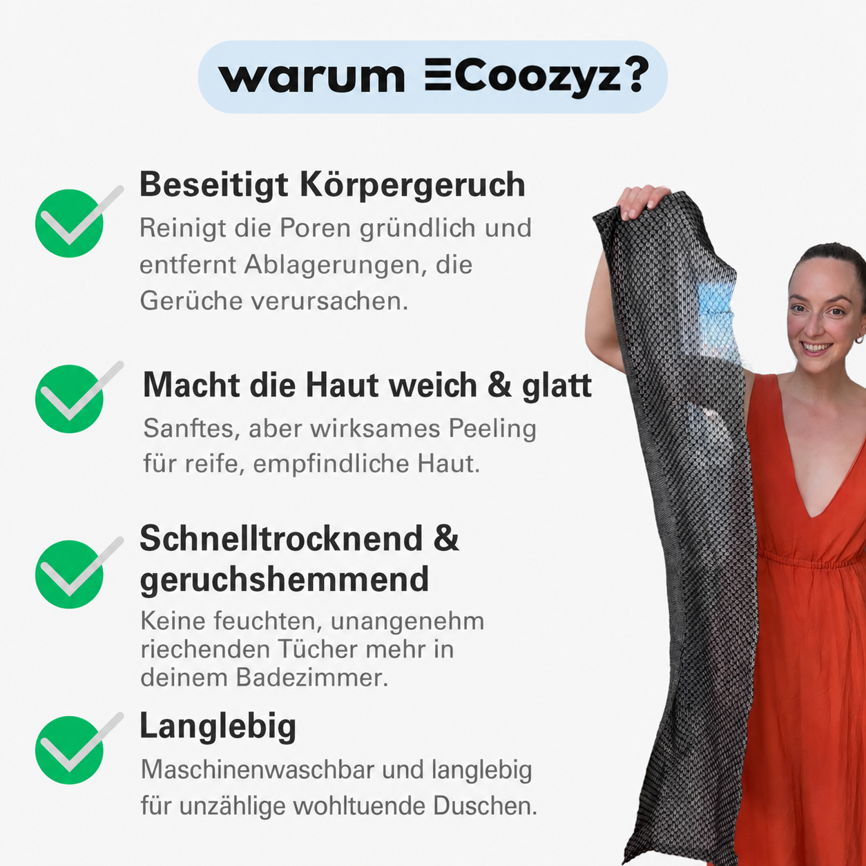 Coozyz Exfolierendes Antibakterielles Duschtuch