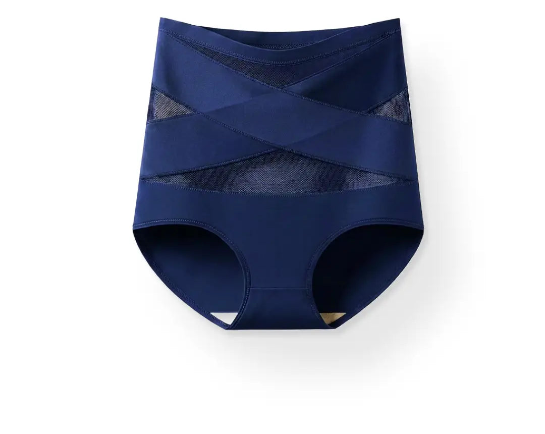 Culotte gainante taille haute Coozyz, coloris bleu marine, bande croisée en X