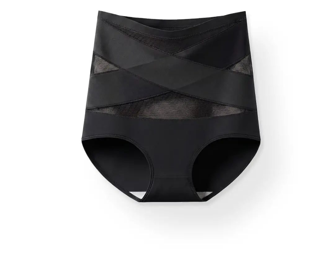 Culotte gainante taille haute Coozyz, coloris noir, bande croisée en X