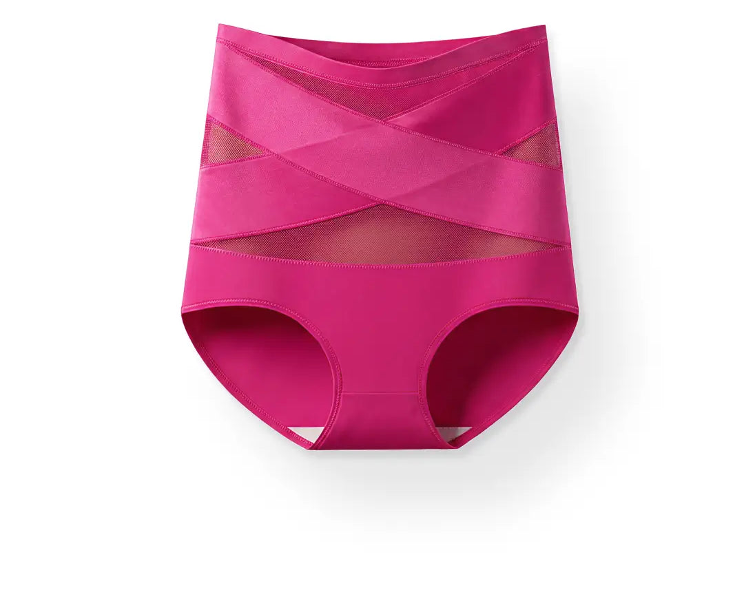 Culotte gainante taille haute Coozyz, coloris rose, bande croisée en X